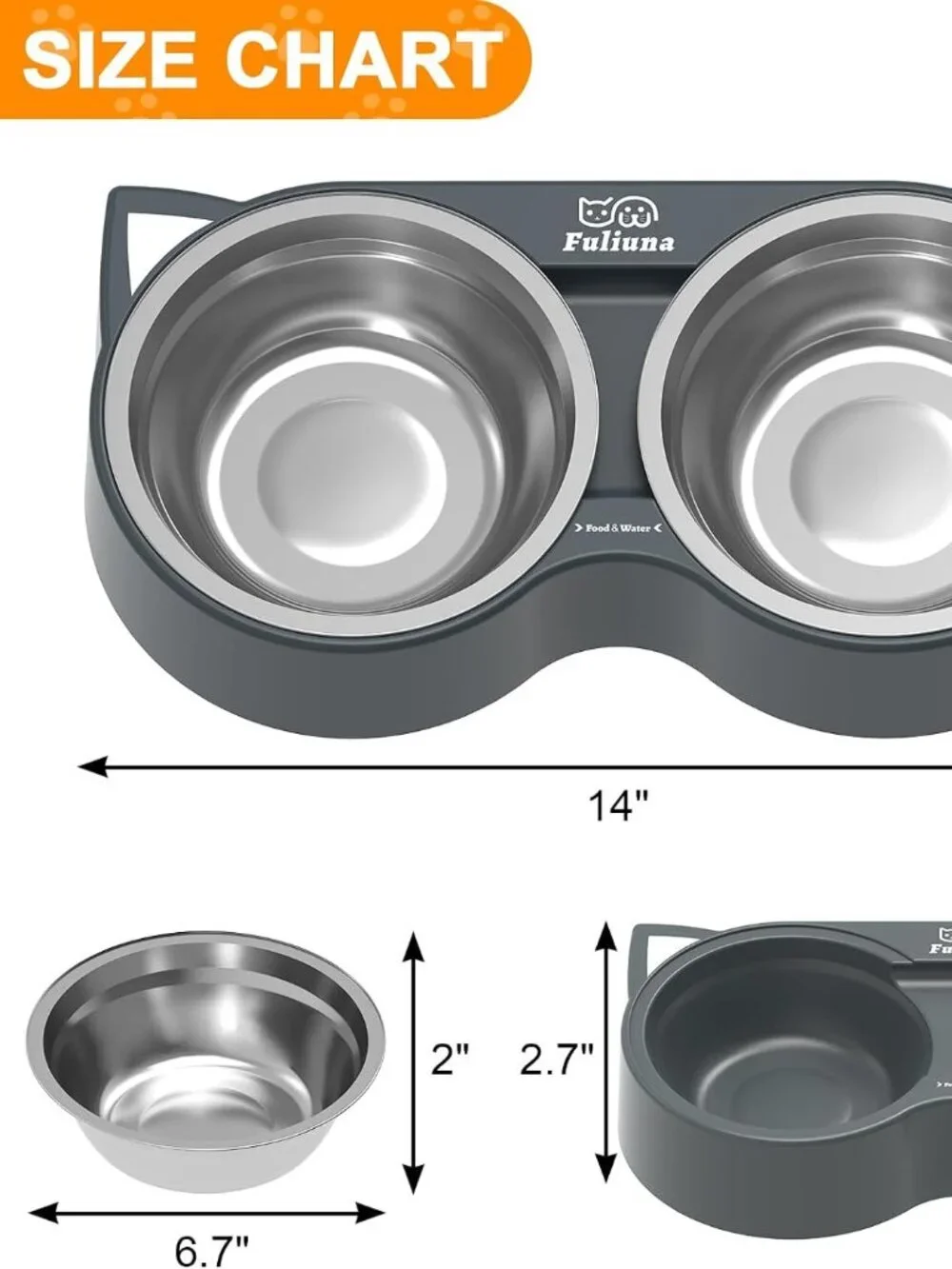 Fuliuna Heated Cat Bowl, Heated Pet Bowl with Double Stainless Steel Bowls 23 OZ